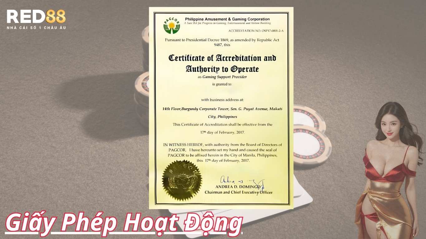Chứng nhận từ Philippine Amusement and Gaming Corporation (PAGCOR)
